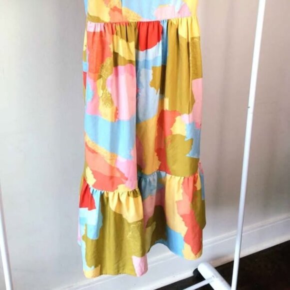 Donna Morgan | Midi Dress Short Sleeve Abstract Print in Blue Citronella| US 2 - Picture 3 of 7